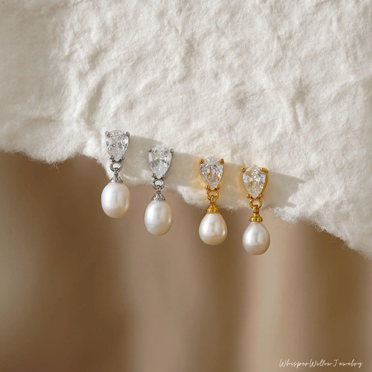 Real Freshwater Pearl Drop Earrings with CZ Diamond, Minimalist Pearl Earrings, Stud Earrings, Wedding Earrings, Bridesmaid Gift for Her
