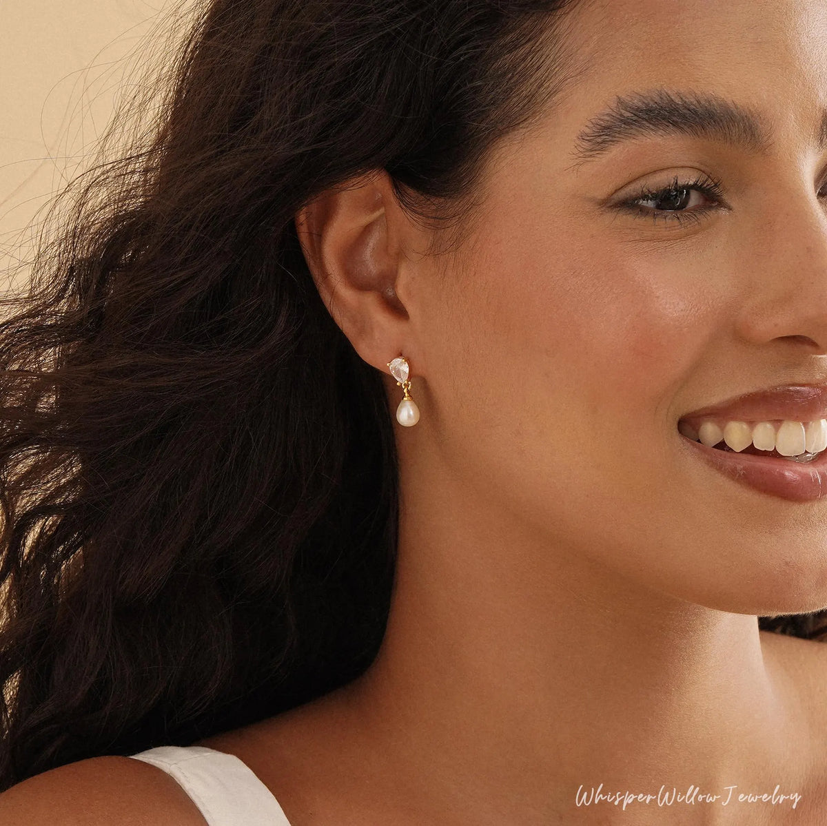 Real Freshwater Pearl Drop Earrings with CZ Diamond, Minimalist Pearl Earrings, Stud Earrings, Wedding Earrings, Bridesmaid Gift for Her