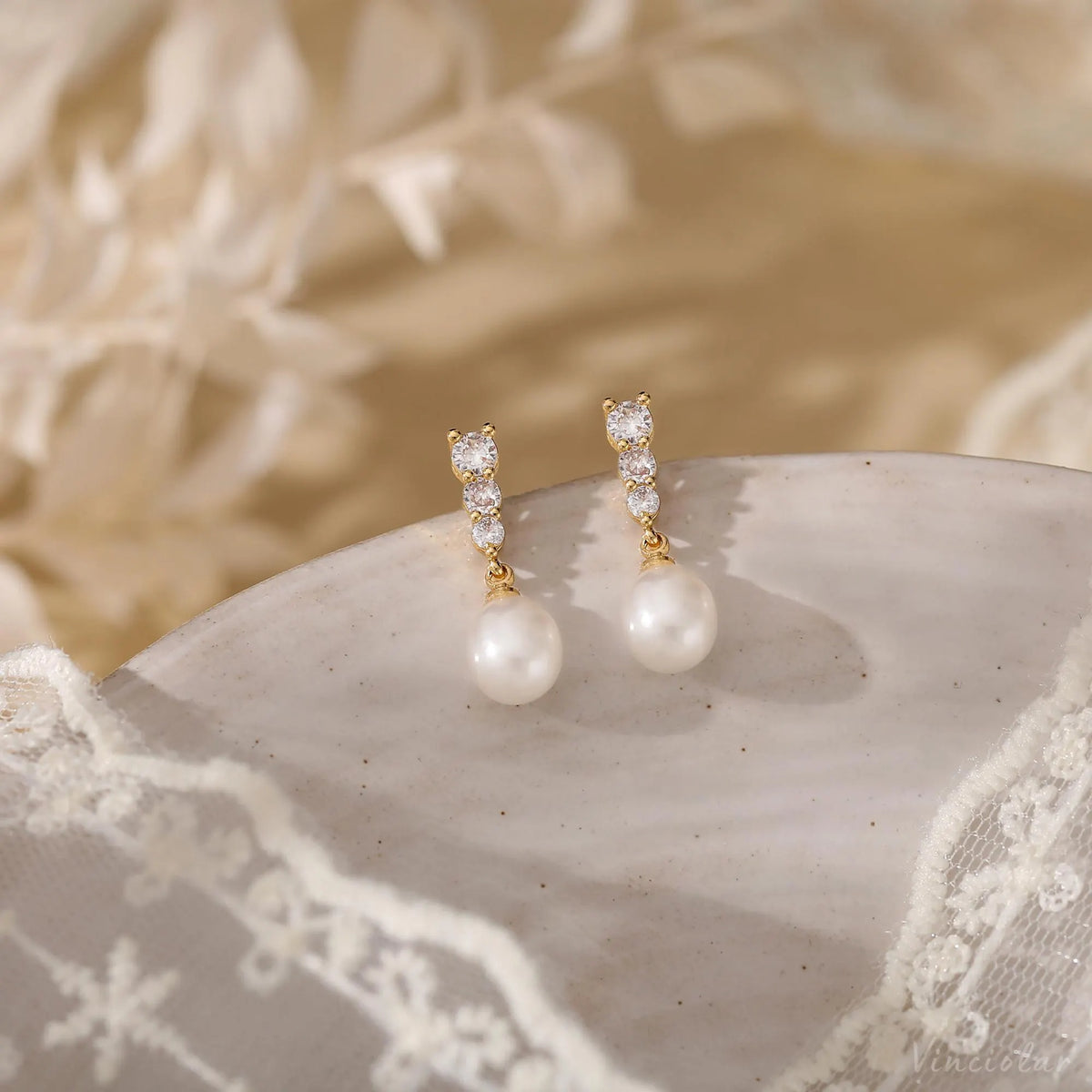 Freshwater Pearl Diamond Earrings, Elegant Pearl Earrings, Bridal Teardrop Earrings, Dainty Wedding Jewelry, Minimalist Earrings for Her