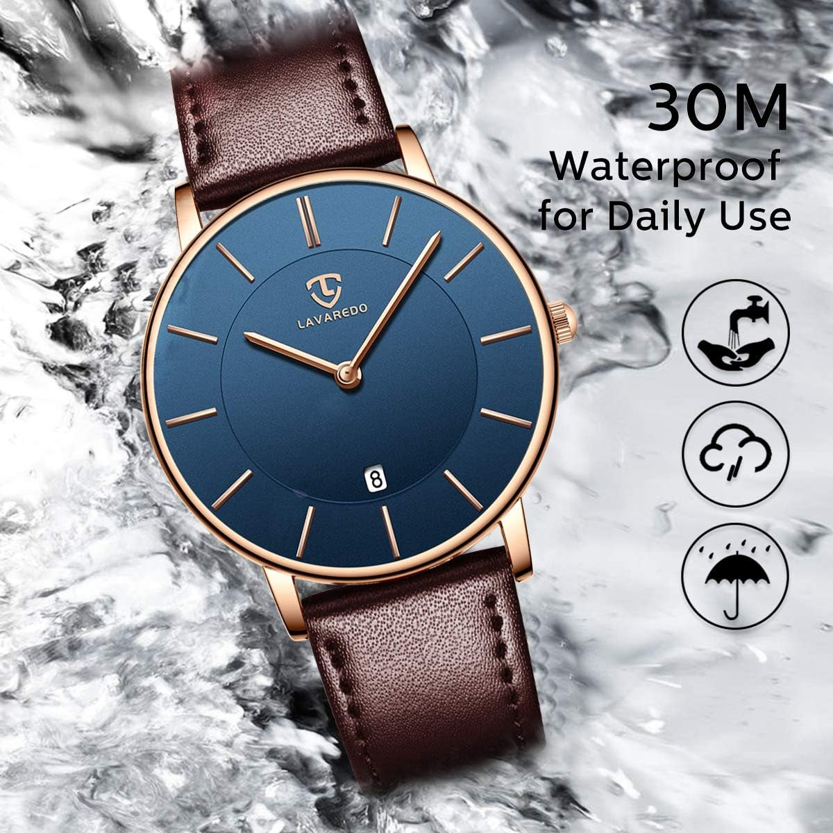 Watch, Mens Watch, Minimalist Fashion Simple Wrist Watch Analog Date with Leather Strap