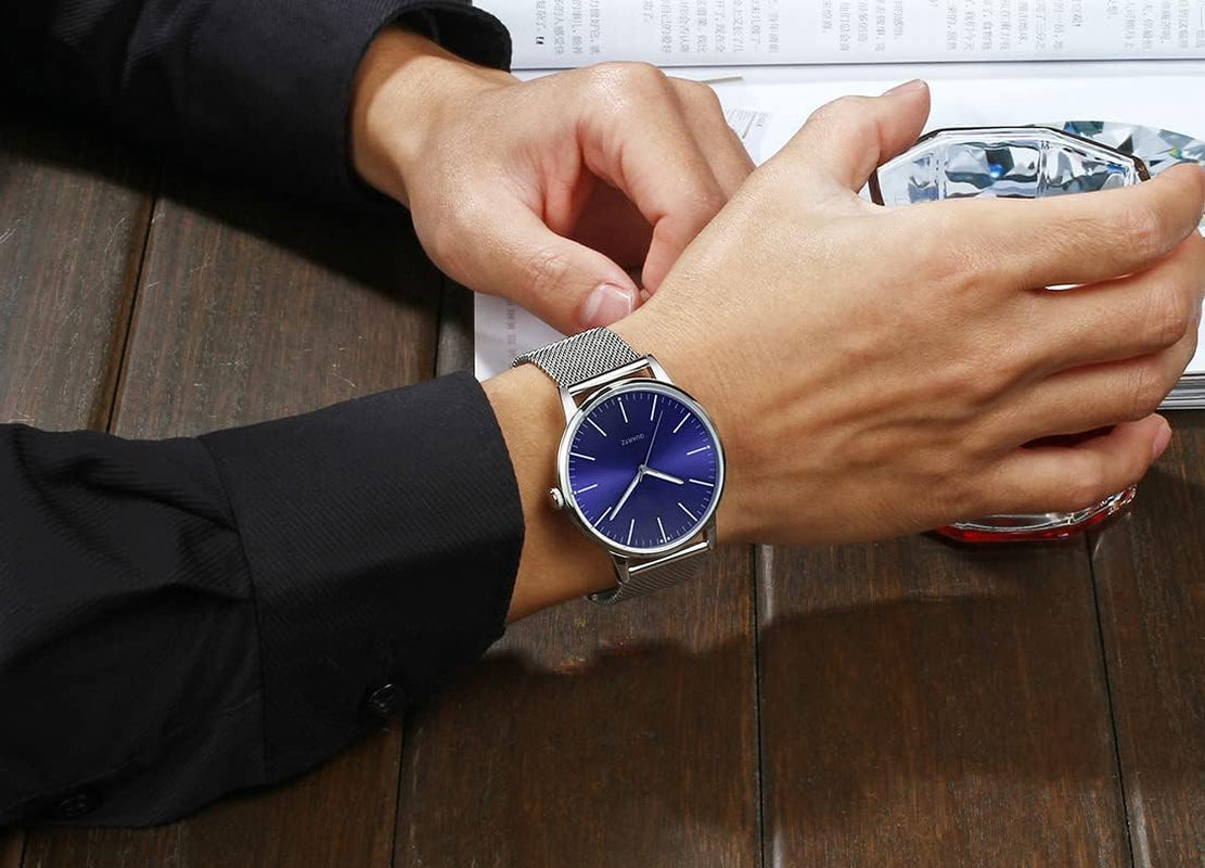 Mens Watches Ultra-Thin Stainless Steel Mesh Strap Casual Waterproof Watch