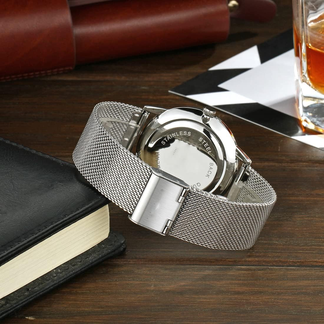 Mens Watches Ultra-Thin Stainless Steel Mesh Strap Casual Waterproof Watch