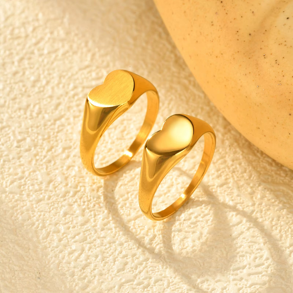 Stainless Steel Heart Rings for Women, Gold Plated Signet Pinky Ring Non-Tarnish Jewelry