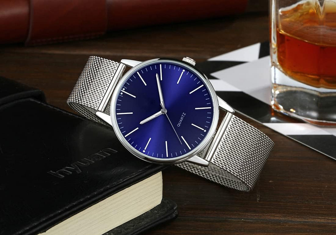 Mens Watches Ultra-Thin Stainless Steel Mesh Strap Casual Waterproof Watch