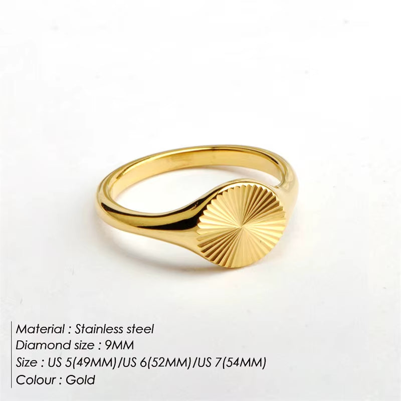 High Quality Wave Rings for Women Minimalist Dainty Rays Texture Circle Ring Stainless Steel Signet Chunky Dome Ring
