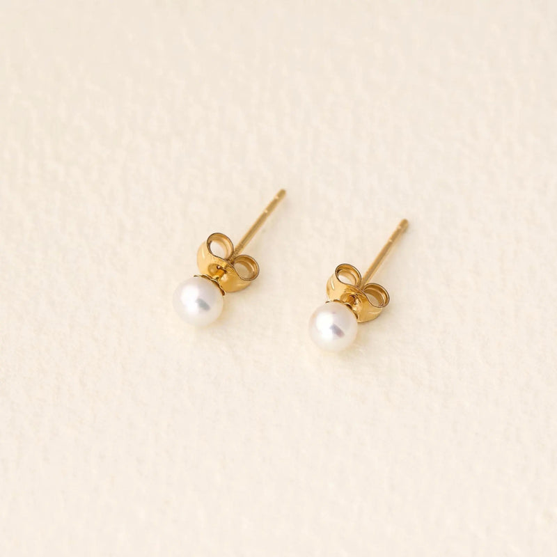 14K Solid Gold Freshwater Pearl Stud Earrings