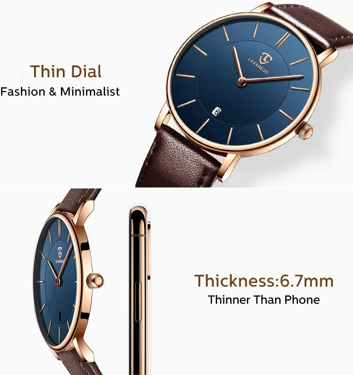 Watch, Mens Watch, Minimalist Fashion Simple Wrist Watch Analog Date with Leather Strap