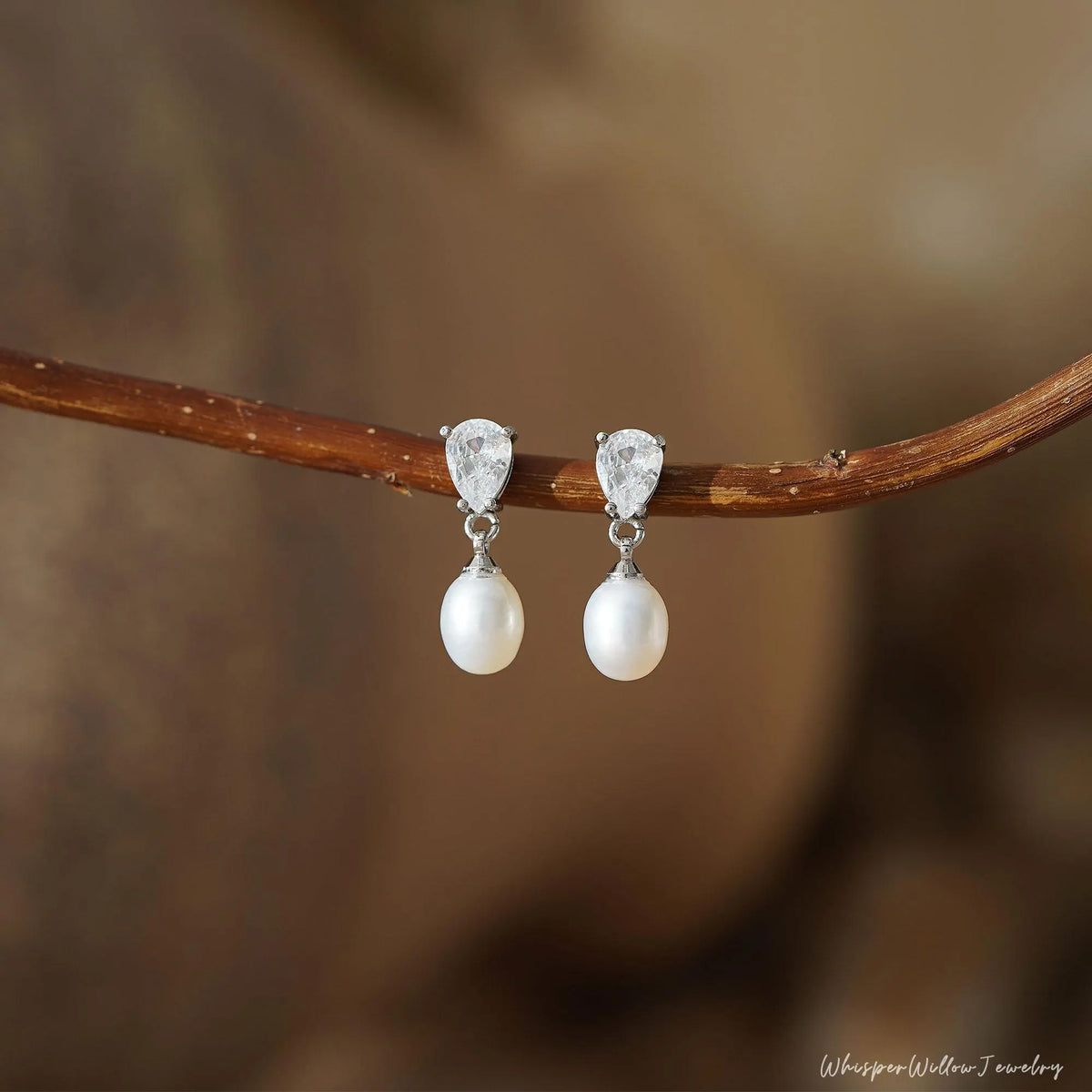 Real Freshwater Pearl Drop Earrings with CZ Diamond, Minimalist Pearl Earrings, Stud Earrings, Wedding Earrings, Bridesmaid Gift for Her