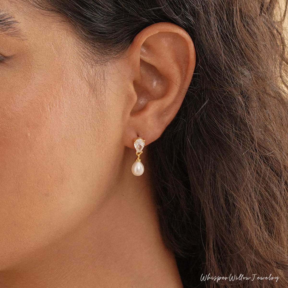 Real Freshwater Pearl Drop Earrings with CZ Diamond, Minimalist Pearl Earrings, Stud Earrings, Wedding Earrings, Bridesmaid Gift for Her