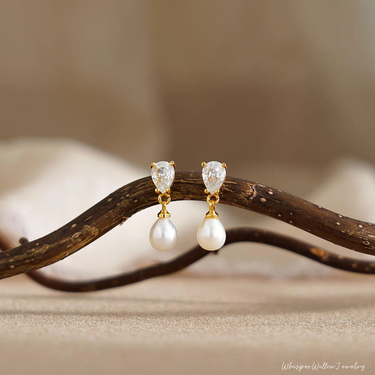 Real Freshwater Pearl Drop Earrings with CZ Diamond, Minimalist Pearl Earrings, Stud Earrings, Wedding Earrings, Bridesmaid Gift for Her