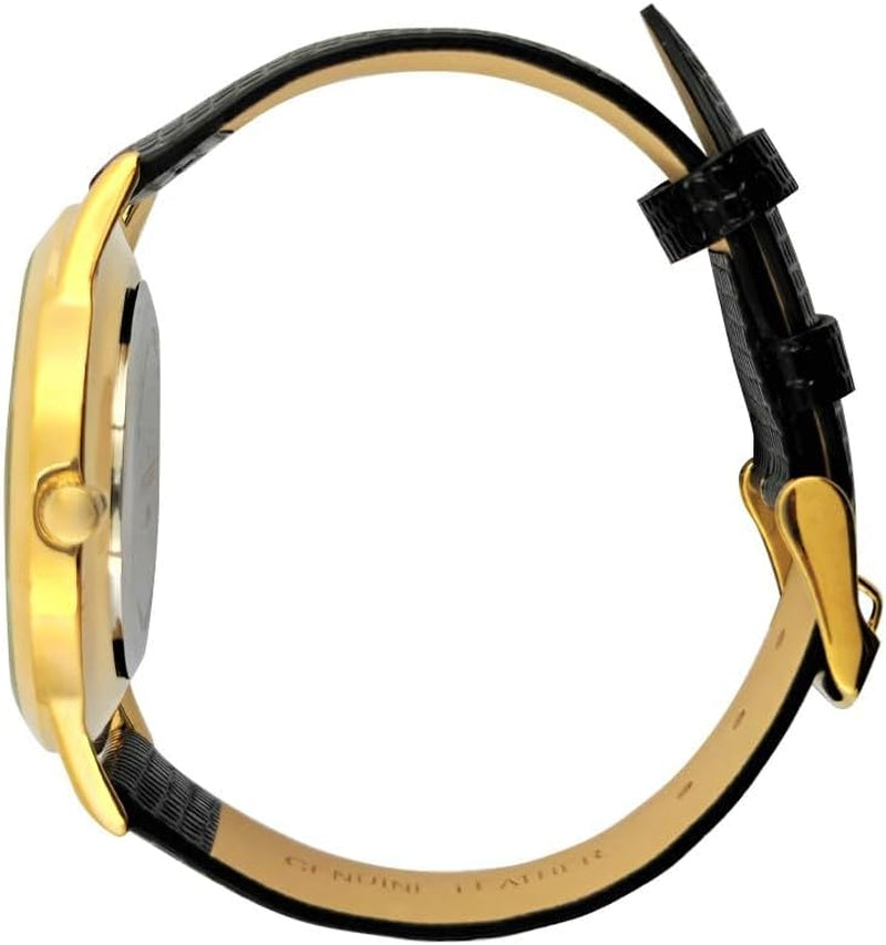 Men'S Minimalist Gold Tone Dress Watch Black Leather Strap