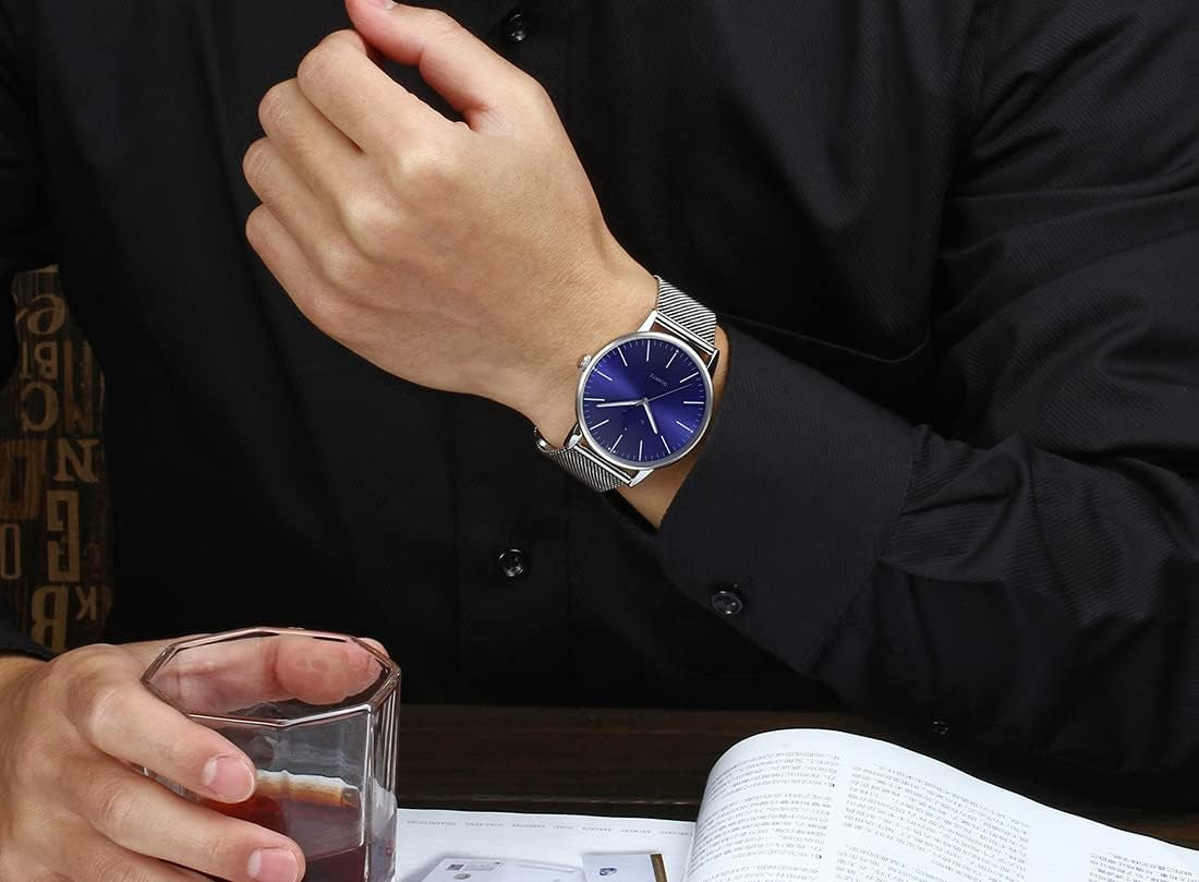 Mens Watches Ultra-Thin Stainless Steel Mesh Strap Casual Waterproof Watch