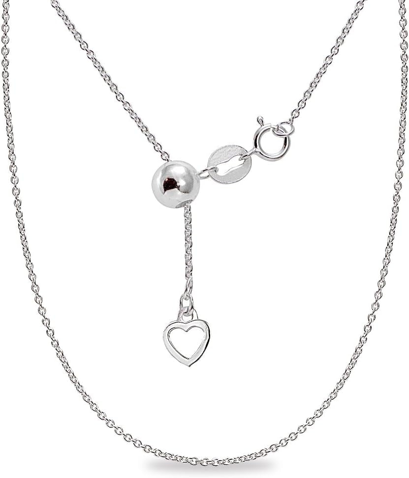 Sterling Silver Rolo Bolo Adjustable Chain Necklace for Women Men, Adjusts from 14-20" Inches
