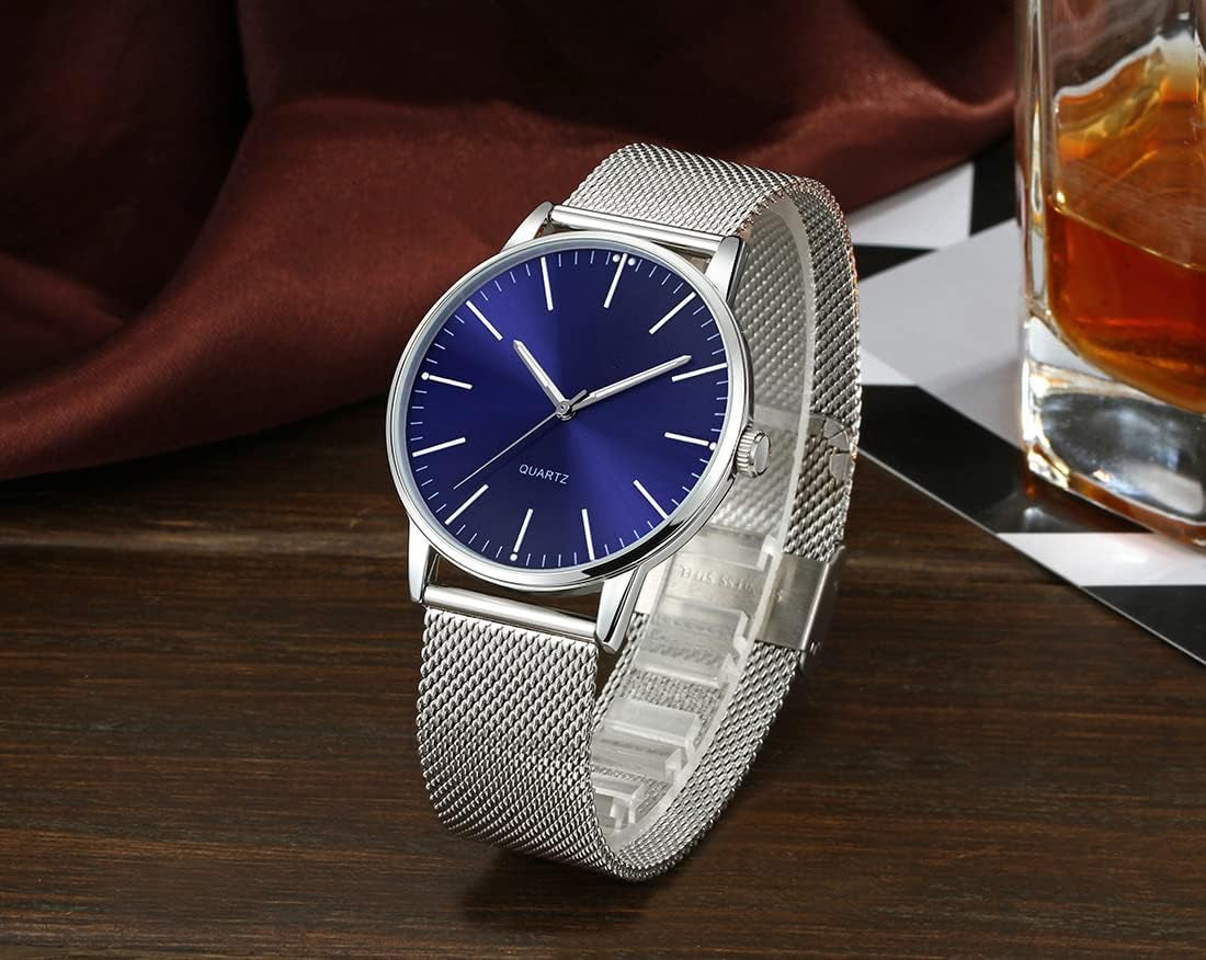 Mens Watches Ultra-Thin Stainless Steel Mesh Strap Casual Waterproof Watch