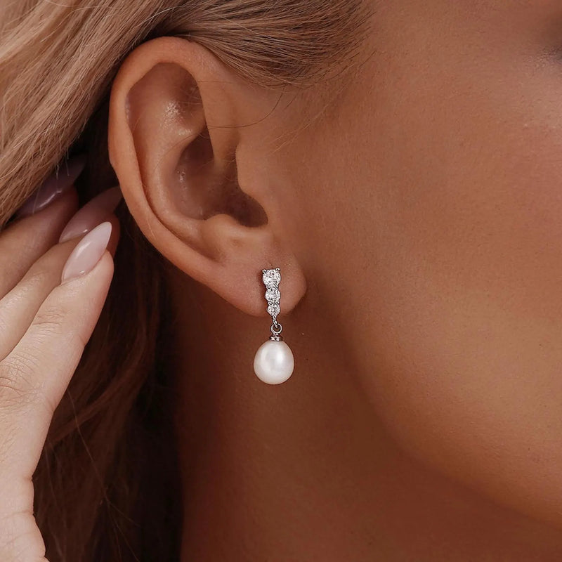 Freshwater Pearl Diamond Earrings