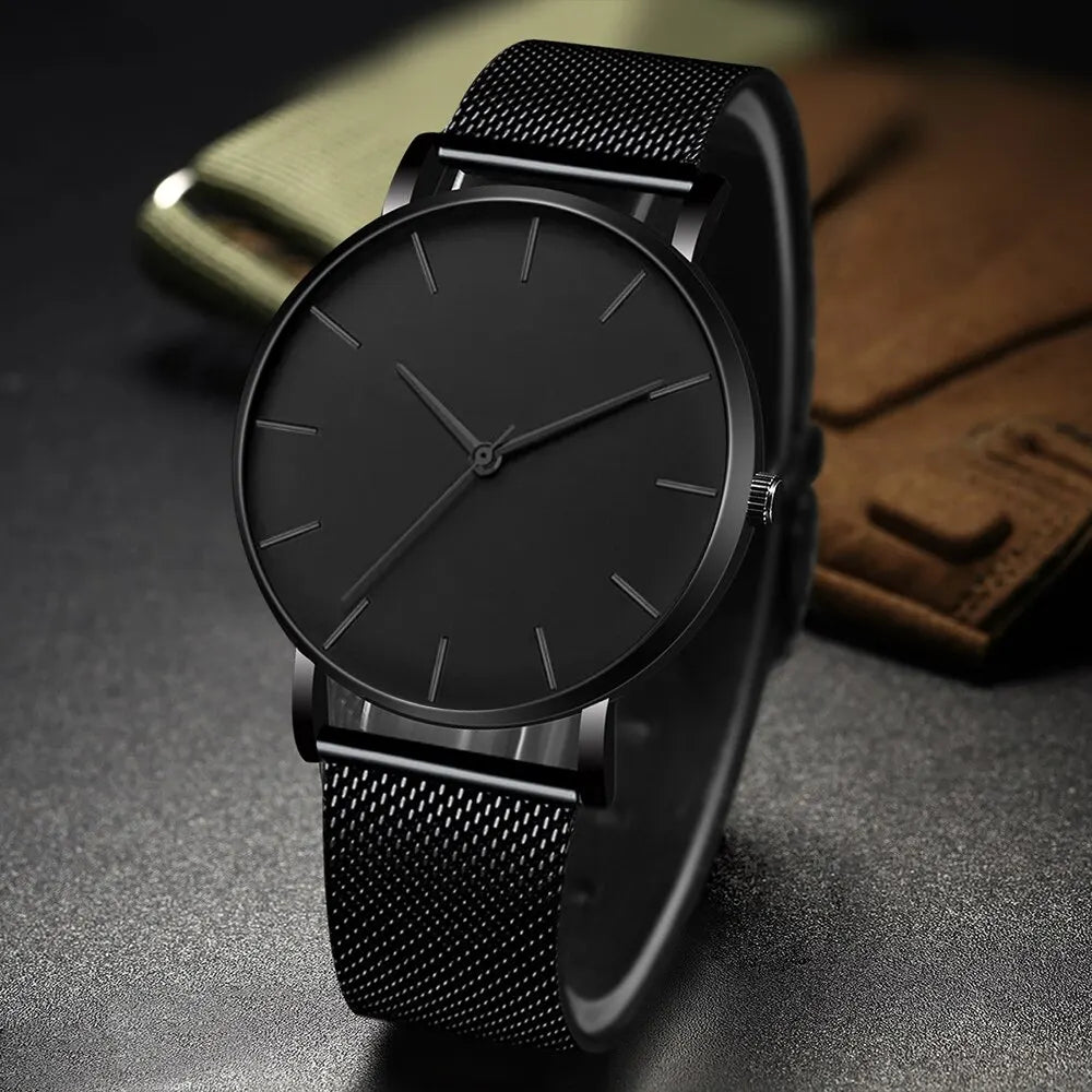 Minimalist Men Fashion Ultra Thin Watches Simple Men Business Stainless Steel Mesh Belt Quartz Watch Leisure Men Watch