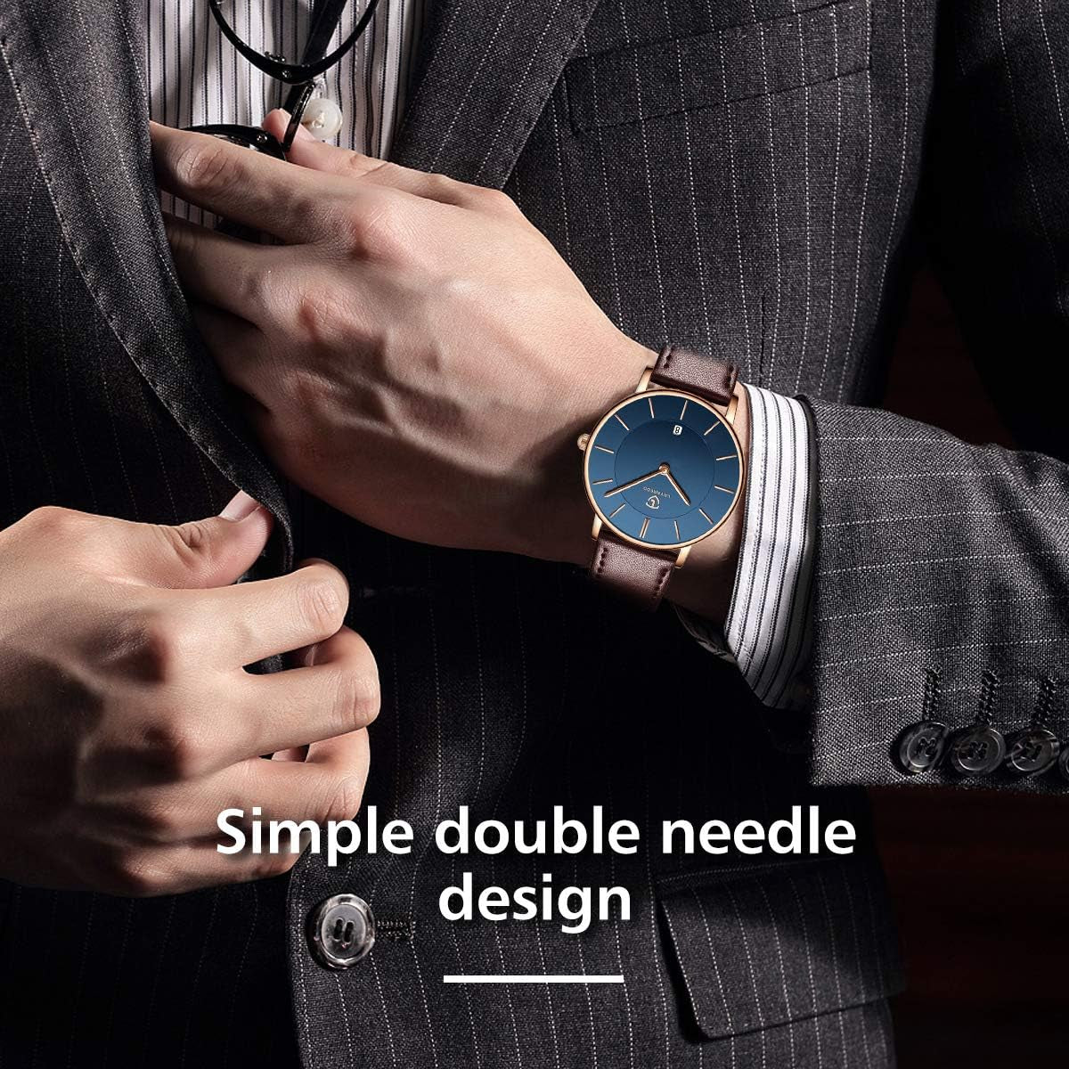 Watch, Mens Watch, Minimalist Fashion Simple Wrist Watch Analog Date with Leather Strap