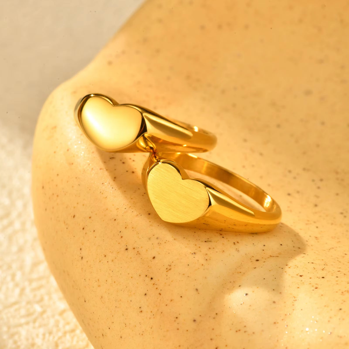 Stainless Steel Heart Rings for Women, Gold Plated Signet Pinky Ring Non-Tarnish Jewelry