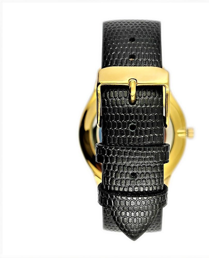 Men'S Minimalist Gold Tone Dress Watch Black Leather Strap