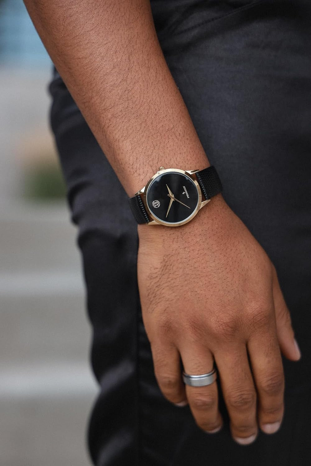 Men'S Minimalist Gold Tone Dress Watch Black Leather Strap