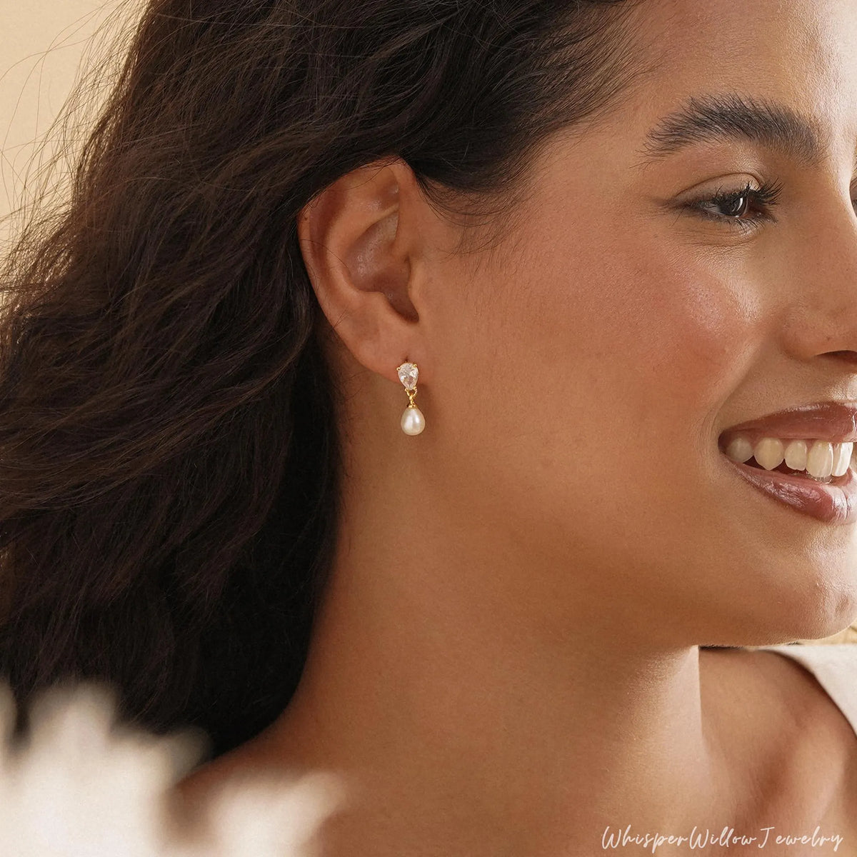Real Freshwater Pearl Drop Earrings with CZ Diamond, Minimalist Pearl Earrings, Stud Earrings, Wedding Earrings, Bridesmaid Gift for Her