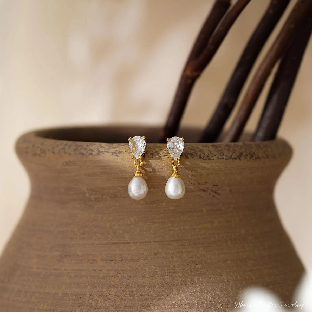 Real Freshwater Pearl Drop Earrings with CZ Diamond, Minimalist Pearl Earrings, Stud Earrings, Wedding Earrings, Bridesmaid Gift for Her