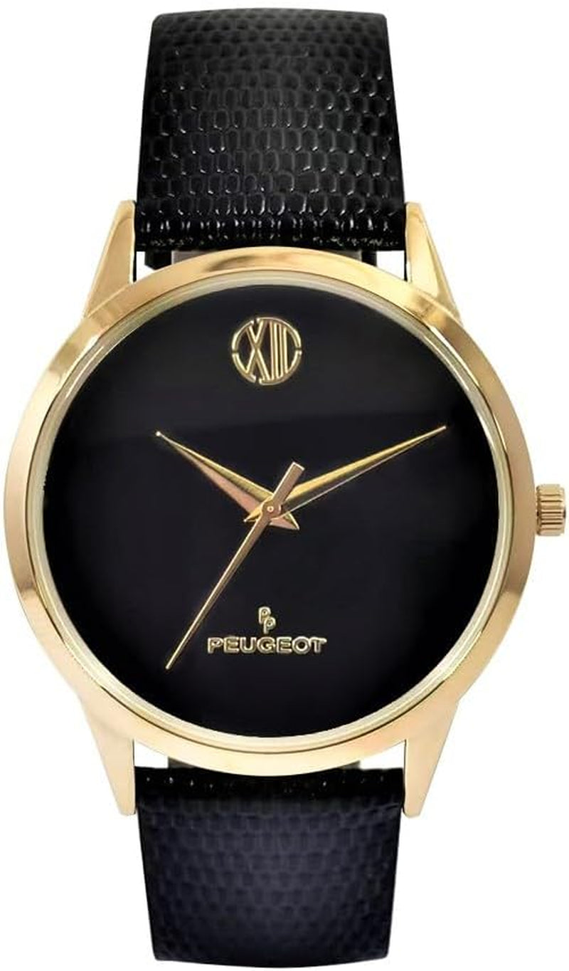 Men'S Minimalist Gold Tone Dress Watch Black Leather Strap