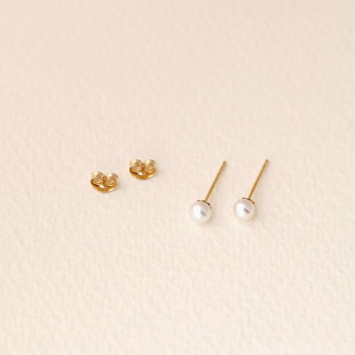 14K Solid Gold Freshwater Pearl Stud Earrings, Minimalist Aurora Luster Pearl