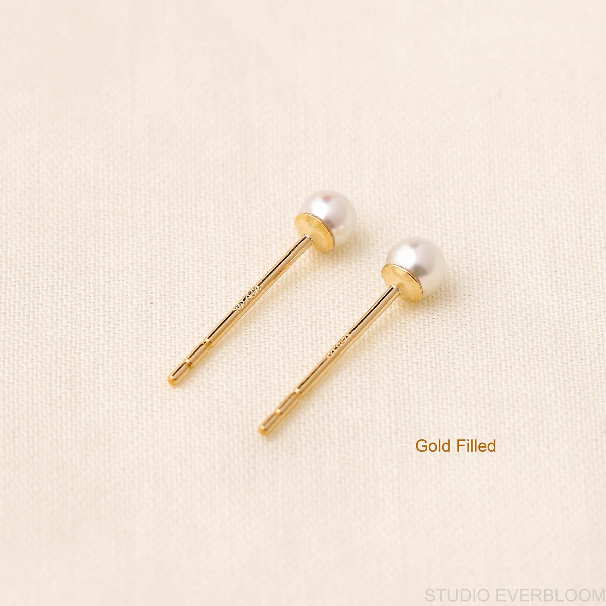 14K Solid Gold Freshwater Pearl Stud Earrings, Minimalist Aurora Luster Pearl