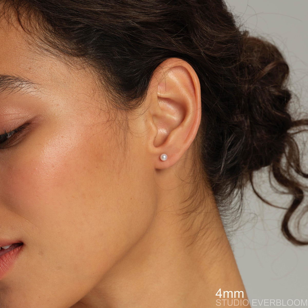 14K Solid Gold Freshwater Pearl Stud Earrings, Minimalist Aurora Luster Pearl