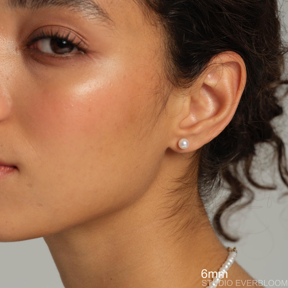 14K Solid Gold Freshwater Pearl Stud Earrings, Minimalist Aurora Luster Pearl