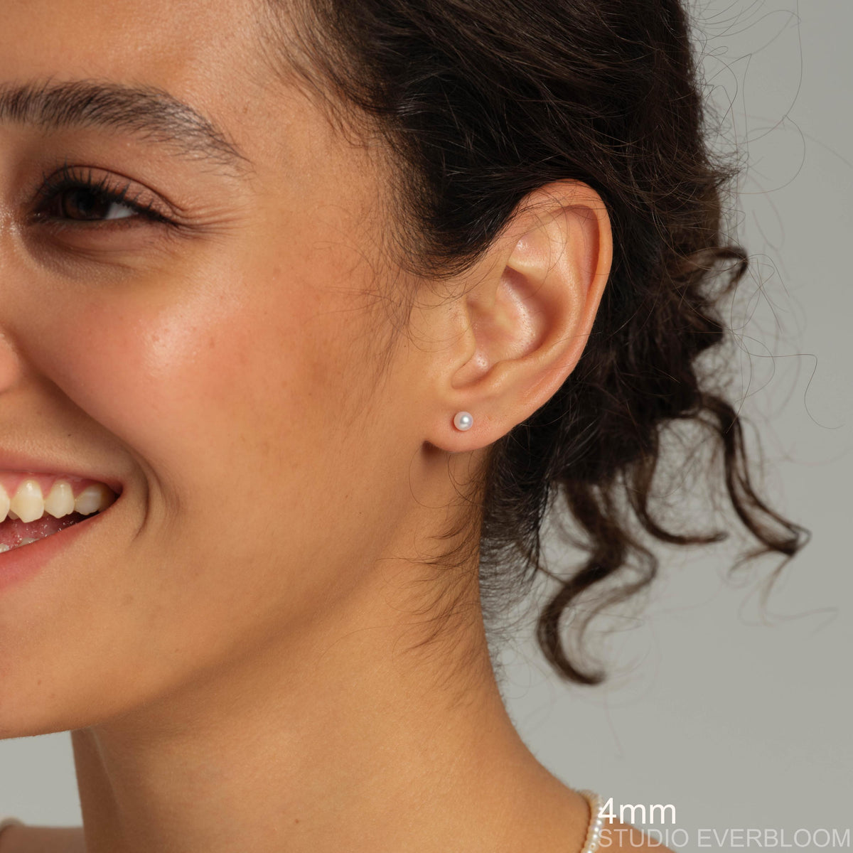 14K Solid Gold Freshwater Pearl Stud Earrings, Minimalist Aurora Luster Pearl