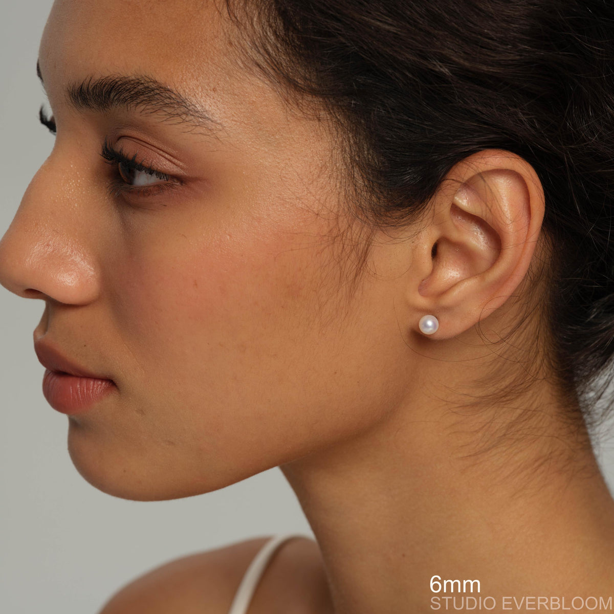 14K Solid Gold Freshwater Pearl Stud Earrings, Minimalist Aurora Luster Pearl